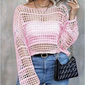 Pink Crochet Women Sweater